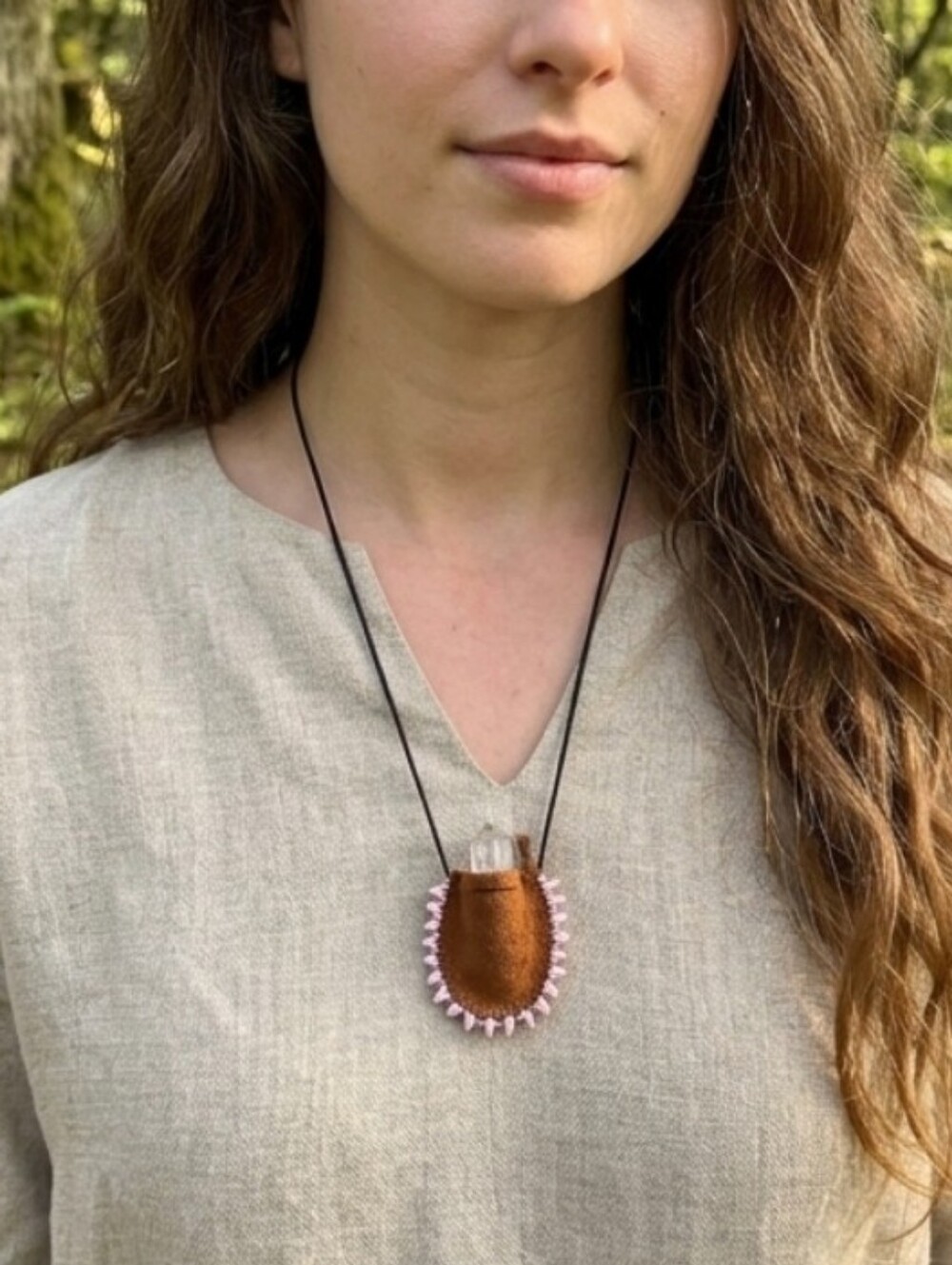 Quartz & Leather mini mojo bag Necklace Hand Crafted by Rust Belt Raised